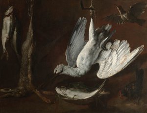 ウサギ、ヘラサギ、魚、1600年代半ば 作： Italian School