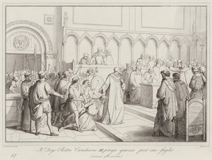 息子のために慈悲を祈るドージェ、ピエトロ・カンディアーノ3世（958年）（エングレーヴィング 作： Italian School