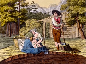 スイスのローマ人の衣装から家屋敷を作るオーストリアアルプスの住民.. c.1800-18 作： Italian School