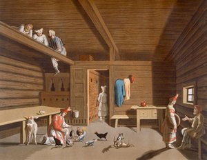 ロシアの農民の家のインテリア、1820年代から30年代 作： Italian School