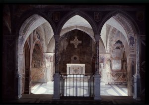 聖ベネディクト洞窟（sacro speco）スビアコの長老室と祭壇の内観 作： Italian School