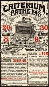Pathéブランドの蓄音機Criteriumのイタリア広告。