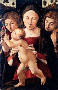 イタリア、アッシジ、マドンナ、子供と二人の天使 作： Italian School