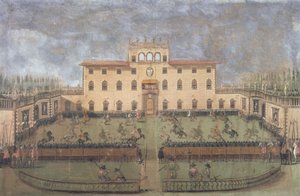 ポッジョアカイアーノのインペリアルヴィラでの馬上槍試合 作： Italian School