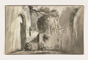 廃墟のある風景、19世紀初頭（ペンの上にペンと茶色のインク） 作： Italian School