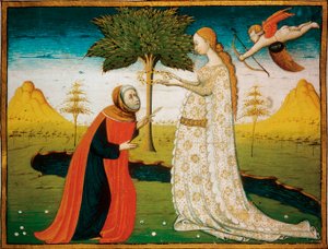 Laura (Laure) de Noves (1308-1348) が詩人 Francesco Petrarca (Petrarque) を戴冠。 作： Italian School