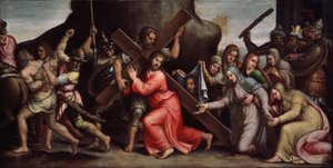 「十字架を背負ったキリスト」（十字架を背負ったキリスト） イタリア派の絵画。 1550-1600 マニエリスム。 Regional Deineka Art Gallery、クルスク ロシア