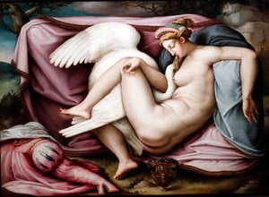 レダと白鳥。 ローマの画家 1550 年。ジェノバ。 イタリア。 作： Italian School