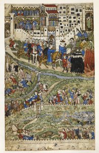 MS Add.27695 fol.6v テンプル騎士団の滅亡とフランス王フィリップ 4 世 (1268-1314) の死、14 世紀後半、ジェノヴァのコシャレリによる「悪徳の扱い」の挿絵 (ベラム) 作： Italian School