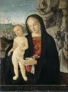 マドンナと子供、1500年頃（ポプラの木のテンペラ） 作： Italian School
