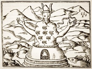 19世紀後半に出版された魔法の歴史で使用された、モハモフ、アタナシウスキルヒナーによるOedipus Aegyptiacusからのイラストのコピー、ローマ1652