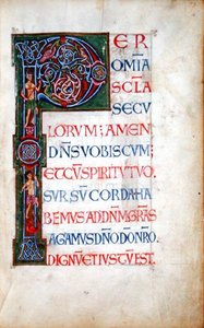 Ms.49. f.4r 歴史的なイニシャル「P」、ミサール（ベラム）より 作： Italian School