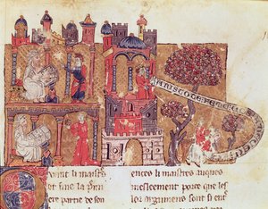 Ms 269 Fol.108アリストテレス（紀元前384〜322年）は、アレクサンダー大王（紀元前356〜323年）に、ブルネットラティーニ（1220〜94年）によるルリヴルデュトレゾールからの道徳および女性の軽蔑を指示します。 作： Italian School
