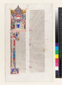 Ms 331 fol.1r歴史的なイニシャルPと、グレゴリー9世の遺言書第V巻、ボローニャのc.1350から投下された枢機卿を描いたミニチュアを含むテキストのページ 作： Italian School