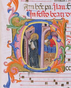 Ms 559 f.298v歴史的な初期のGに描かれた聖ドミニコ教会とサンマルコエチェナコリの詩篇Hの教皇ホノリウス3世（1216-27）の夢 作： Italian School