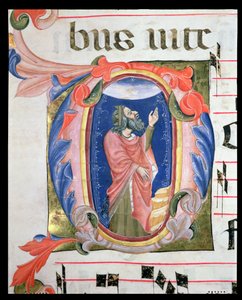 Ms 570 f.105r祈りの中でダビデ王を描いた歴史的イニシャルD 作： Italian School