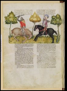 Ms Fr 343 fol.26vサーパーシバルズの馬がクエストデルサングラールから殺された、c.1380-85 作： Italian School