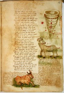 Ms Ital 483 P.4.7 f.156v 牡羊座と牡牛座、Fazio degli Uberti (vellum) の「Dittamondo」より 作： Italian School