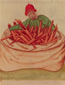 Ms Lat 993 L.9.28 Fol.36v シナモンの商人、「Tractatus de Herbis」より Dioscorides (vellum) 作： Italian School
