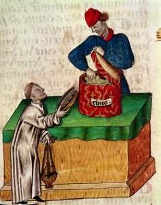 Ms Lat 993 fol.104r お香売り、ディオスコリデス作「ハーブの草稿」より (ベラム) 作： Italian School