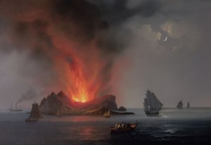 1831年にシチリア島周辺の海から噴火した新しい火山 作： Italian School