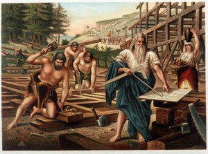 箱舟を作るノエとその家族（建設計画を見るノエ）「Aurea Bibbia classica: storia della rivelazione divina nell