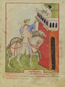 Nouy Acq Lat 1673 f.93乗馬、Tacuinum健康、c.1390-1400 作： Italian School
