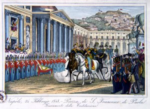 イタリア憲法の誓い、ナポリ、サンフランチェスコディパオラ広場、1848年2月24日 作： Italian School