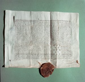 皇帝シャルル4世（1316年～1378年）がシエナ大学（Universita di Siena）をGeneral Studiumとして正式に認定した公式文書" 作： Italian School