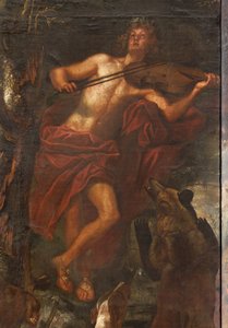 音楽で動物を魅了するオルペフ、オルフェウスの神話 作： Italian School
