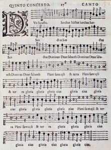 AdrianoBanchieriによる「FrenchSongs」のConcerto5の楽譜のページ 作： Italian School