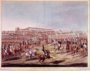 イタリア王国騎兵隊のパレード。19世紀初頭の版画 作： Italian School