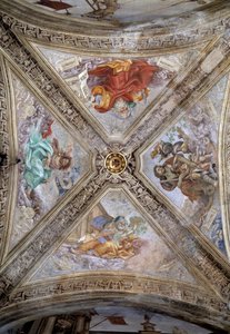 祖先のアダム、アブラハム、ヤコブ、ノア。14世紀、フレスコ画 作： Italian School