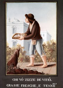 Petites Metiers Neapolitans: le vendant de mamelles de cow - （古い商売：牛の乳房売り） 19世紀の水彩画 - Museo Nazionale di San Martino ナポリ 作： Italian School