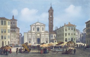 ミラノとその周辺の景色を望むサントステファノ広場 作： Italian School