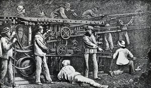 ジョバンニ・バッティスタ・ピアッティが考案し、ジェルマーノ・ソメイエ（1815-1871）が完成させた空気圧式削岩機、彫刻 イタリア 作： Italian School