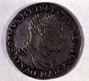 メディチ家のコジモ1世（1519-74）の肖像メダル 1557-68（銀製） 作： Italian School
