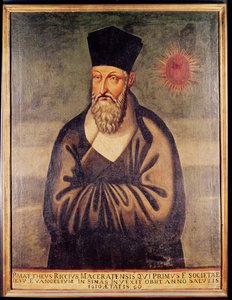 マッテオ・リッチの肖像（1552-1610）イタリアの宣教師、中国のイエズス会の使命の創設者（パネル） 作： Italian School