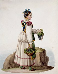 葡萄を持った民族衣装を着たカプリ島の若い女性の肖像 - （古い商売：葡萄を持ったカプリ島の若い女性） 水彩画 19世紀 Museo Nazionale di San Martino Naples 作： Italian School