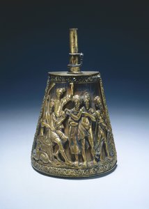 火薬入れ、1590年頃（布張りの木材に真ちゅうを金メッキ） 作： Italian School