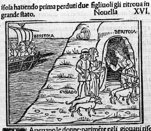 リート・デ・ベリトライタリアの作家、Giovanni Boccaccio dit Jean Boccaccio (1313-1375)の「デカメロン」のニュース16（2日目の新6）の挿絵。Decamerone ouer Cento nouelle" Venice, Bartolomeo de 