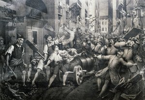 1746年にジェノバのポルトリア地区で起きたオーストリア軍に対する反乱、Giovan Battista Perasso (1735-1781) が率いた。 作： Italian School