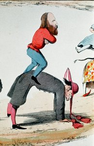 リソルジメント：リソルジメントの英雄たちを描いた風刺画 ジュゼッペ・ガリバリディ（1807-1882）は、ローマ法王の一時的な権力の拠点であり、新王国の首都であるローマの役割をめぐる政治的論争「ローマ問題」を調整している。 作： Italian School