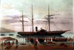 リソルジメント：1860年8月8日、ジュゼッペ・ガリバルディ（1807-1882）軍の将校、ジュゼッペ・ミッソーリがメッシーナのデトロイトでヴィラ・サン・ジョヴァンニの砦に向かって出発した。19世紀のイラスト 作： Italian School