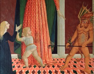 サンタ マリア デル ソッコルソまたはキリスト教徒のメアリー ヘルプ 悪魔のディテール (悪魔のディテール) 15 世紀のフィレンツェ派の絵画 フィレンツェのキエーザ ディ サント スピリト 作： Italian School