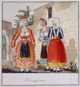 カンピダーノの衣装を着たサルデーニャの女性たち（ルッツェッティ・コレクション、プリント ms.258 作： Italian School