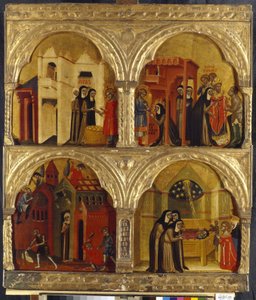 聖ジュリアンの生涯の一場面。 ベネチアの巨匠による絵画、木に描かれたテンペラ、14 世紀後半。 イタリア美術、中世、ゴシック美術。 国立エルミタージュ、サンクトペテルブルク。 作： Italian School
