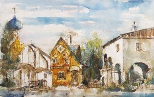 リゴンがレオ・ドリーブ（1836-1891）のオペラ「コッペリア」のためにミラノ・スカラ座で描いた風景画 水彩画 作： Italian School