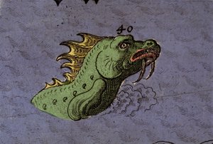 海の怪物：ウミヘビの表現。アトラス・オブ・ウルバノ・モンテの地図の詳細 作： Italian School