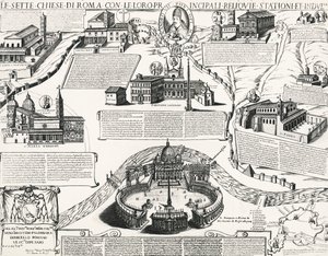ローマの7つの教会、アレクサンダー7世（ローマ教皇1655-1667年）の肖像付き、イタリア 作： Italian School